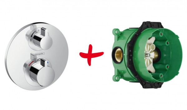 Thermostatmischer Hansgrohe Ecostat S für 2 Verbraucher mit UP-Körper - 15758000 - 01800180